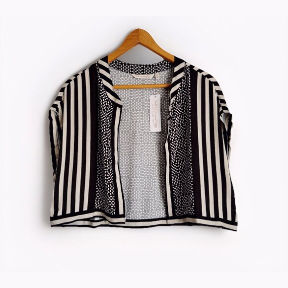 Garnet Hill Mele Gauze Bolero Cropped Cardigan Size XL Beige Black Travel Boho - Picture 1 of 7